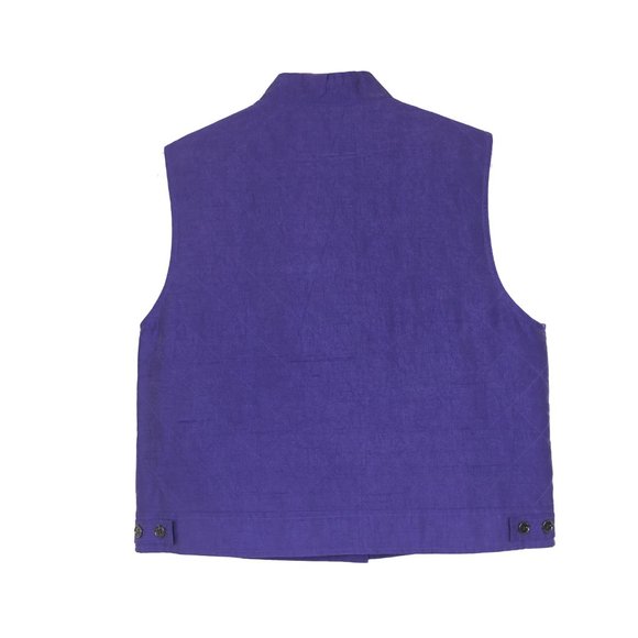 My Weekend Clothes Silk Quilted Buttondown Purple Vest w/ Zip Chest Pocket - Picture 2 of 5